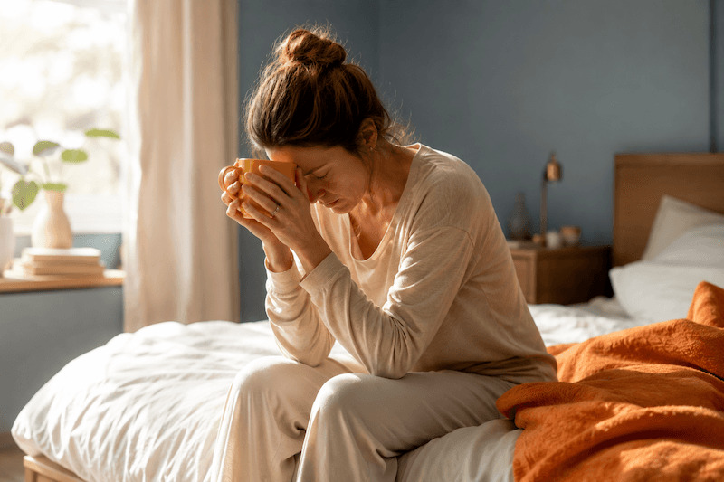 Erschöpfter Berufstätiger am Morgen – mögliche Ursachen für Müdigkeit trotz ausreichend Schlaf